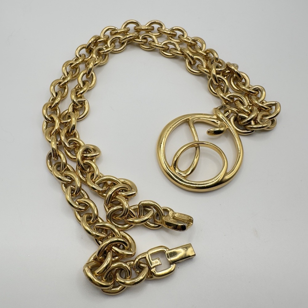 Vintage Givenchy Necklace Long Gold Tone Chain "G" Pendant Runway Modernist 70s - Picture 6 of 16